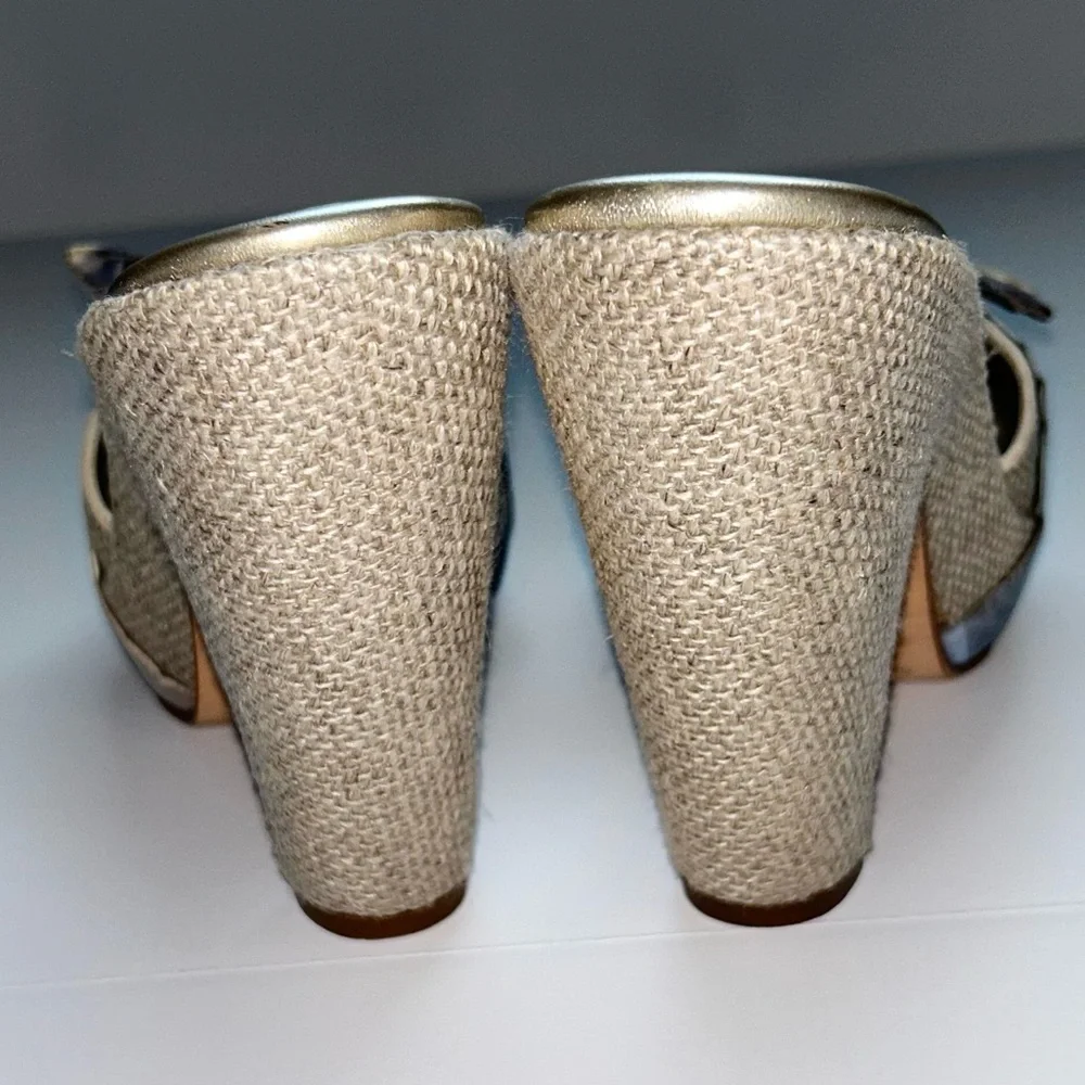 Olivia Rose Tal Peep‎ Toe Mule Pumps Block Heel Plaid Bow